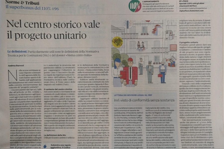 IlSole24Ore 10_09_2021 | Centri storici, sismabonus con un progetto unitario